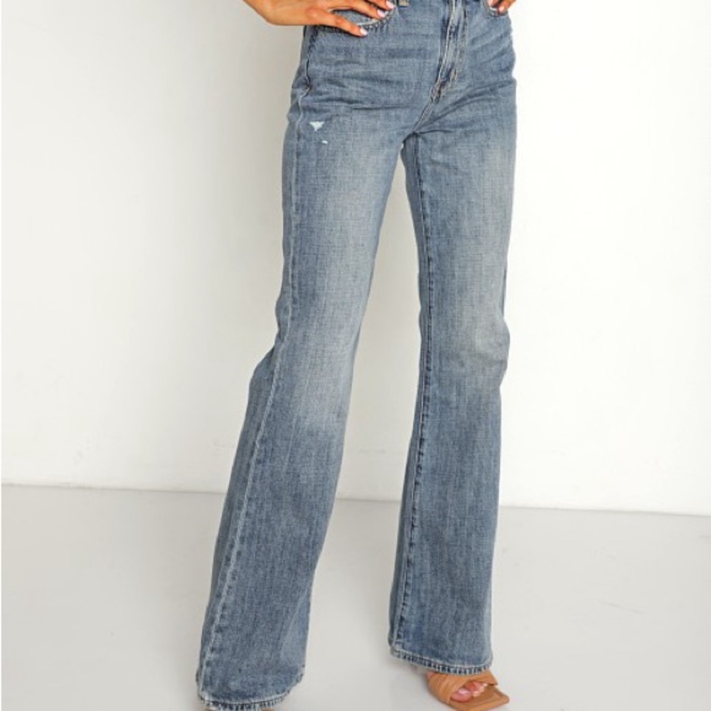 Pistola Stevie High Rise Flare Jeans Women's Size 26 Medium Wash Raw Hem - Picture 5 of 10
